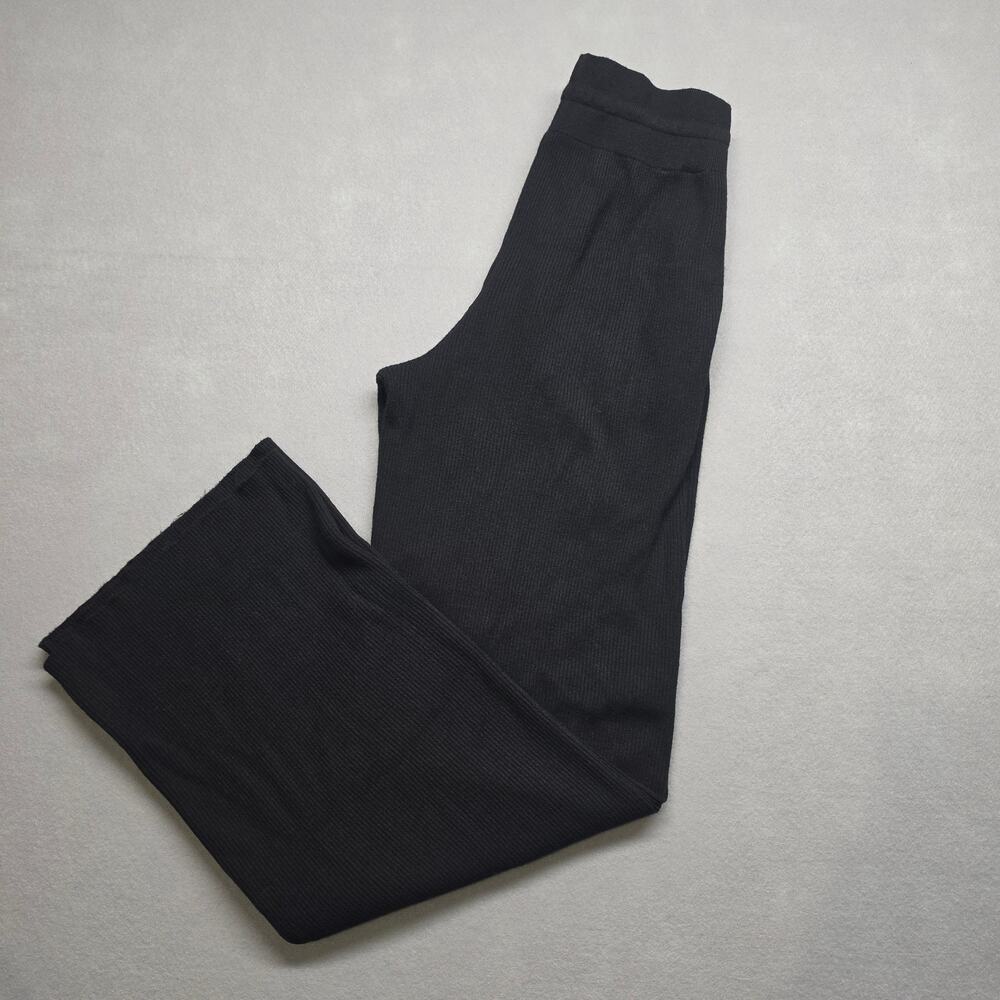 UNIQLO Ribbed Knit Wide Leg Pants Womens Large Black Drawstring Lounge